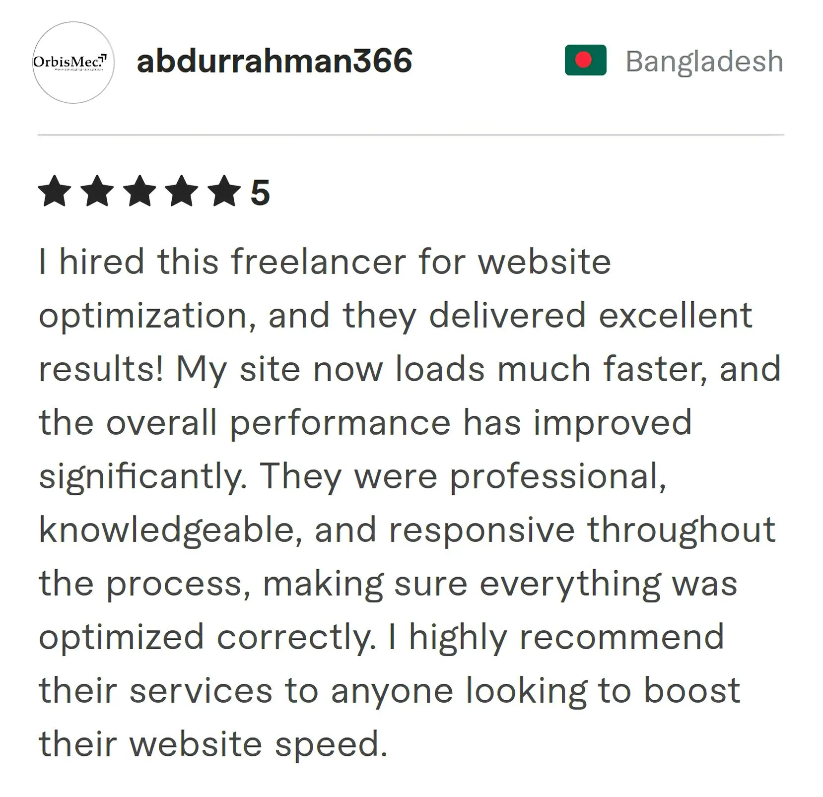 Screenshot of Fiverr review from Abdurrahman366