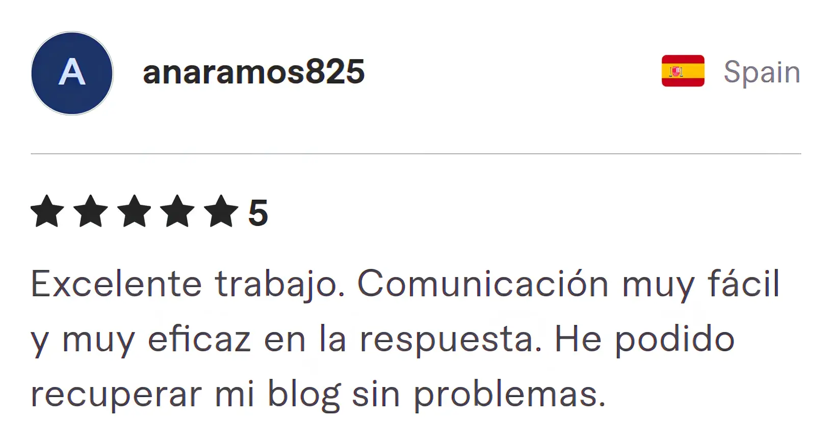 Screenshot of Fiverr review from Ana Ramos825