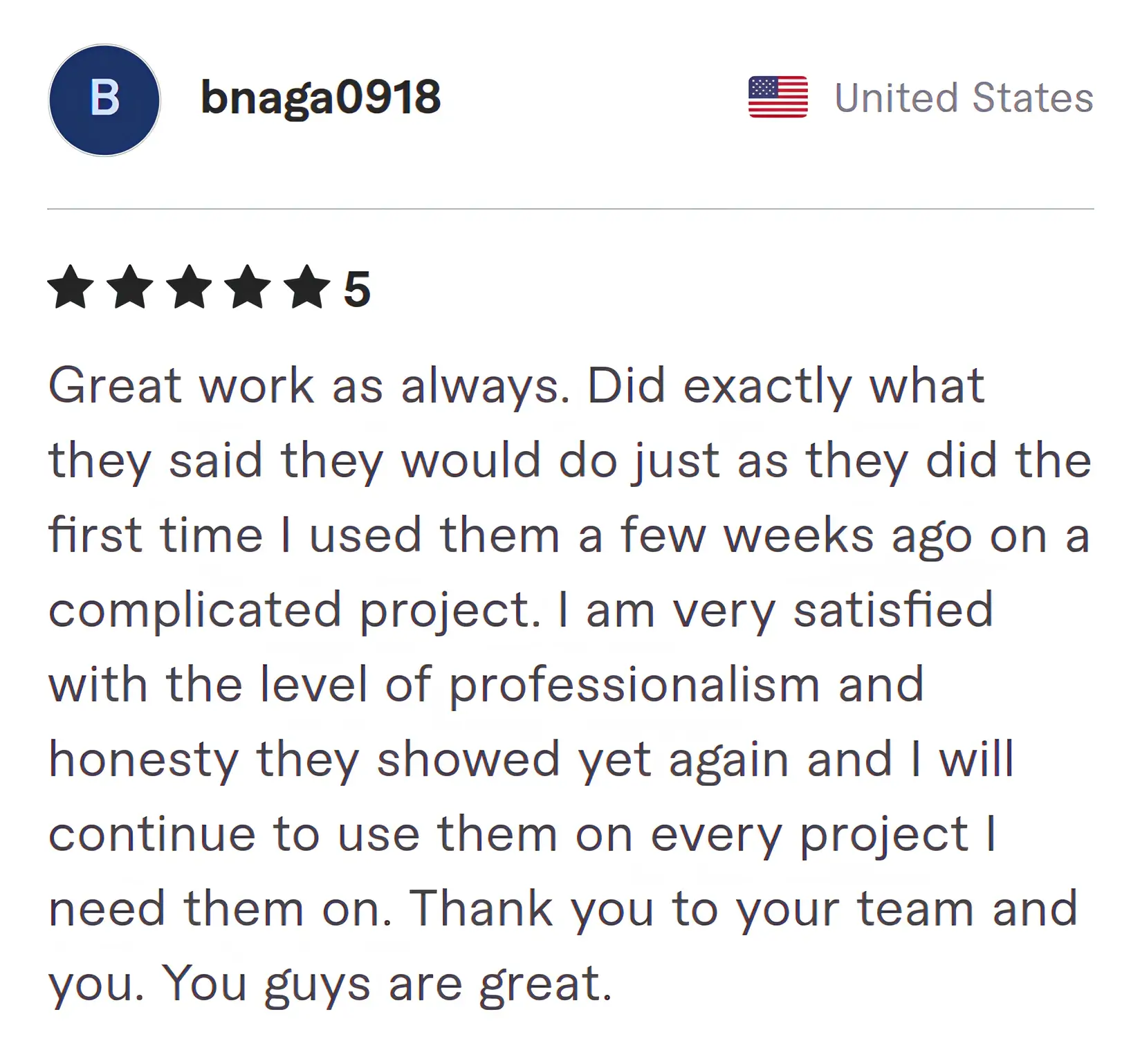 Screenshot of Fiverr review from Bnaga0918