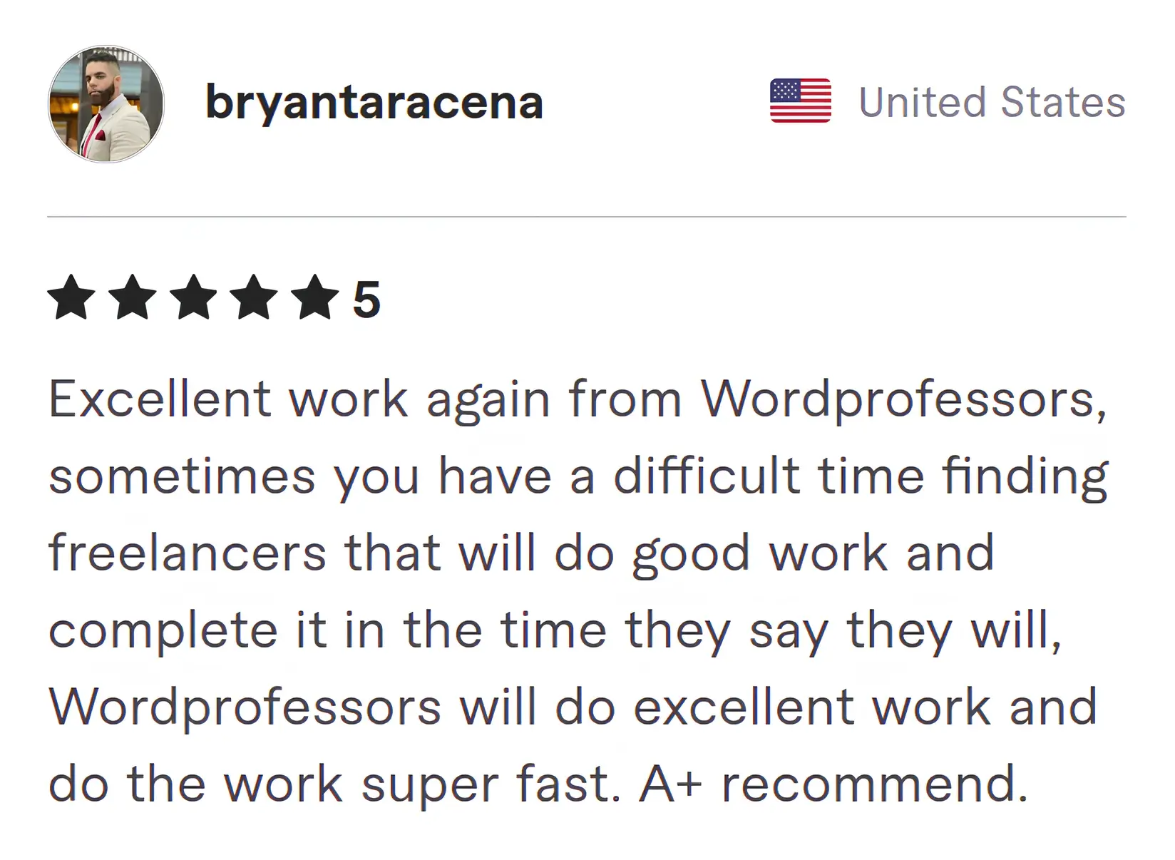 Screenshot of Fiverr review from Bryan Taracena