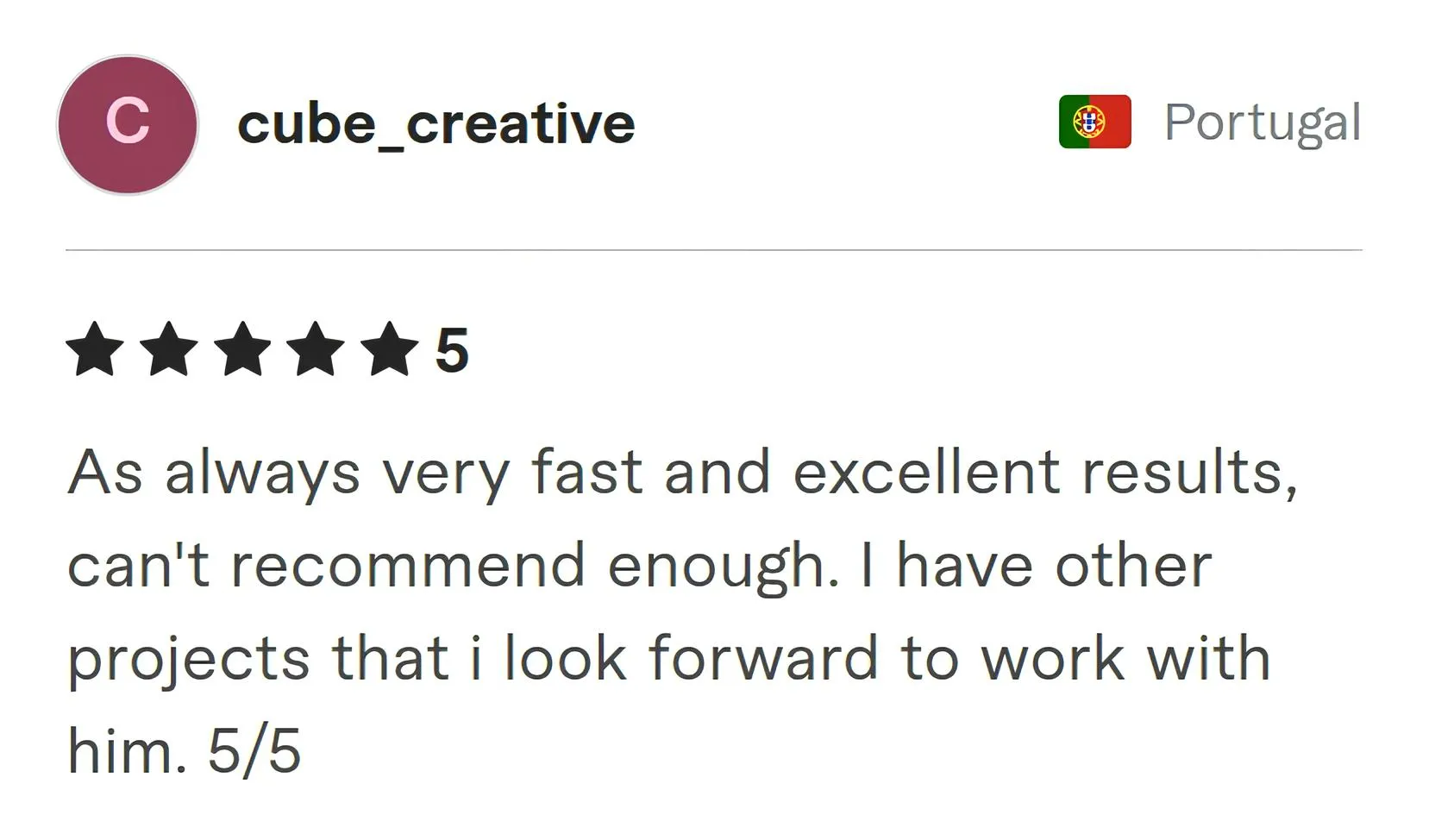 Screenshot of Fiverr review from Cube Creative
