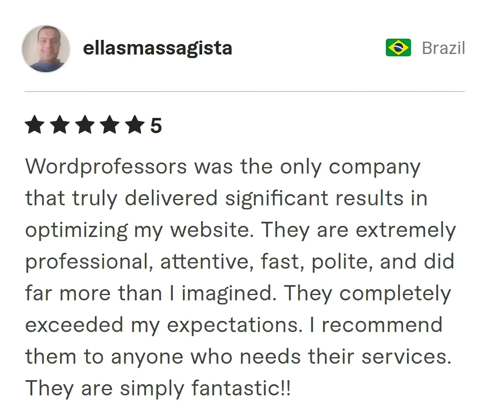 Screenshot of Fiverr review from Ellasmassagista