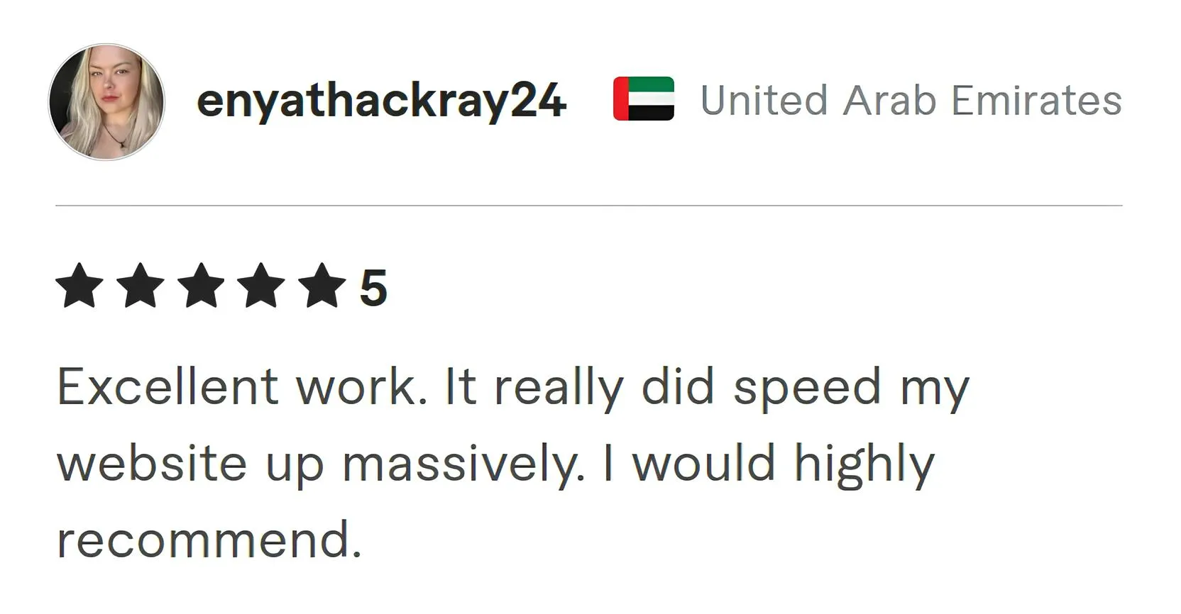 Screenshot of Fiverr review from Enyathackray24