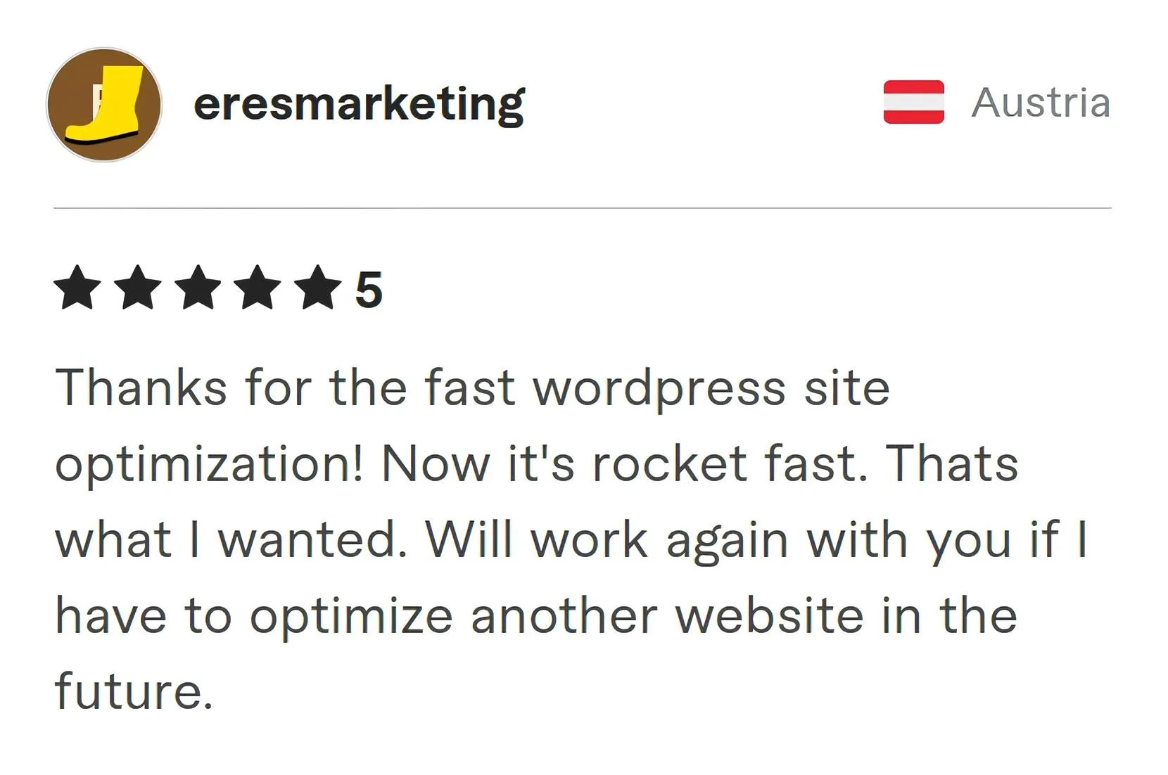 Screenshot of Fiverr review from Eresmarketing