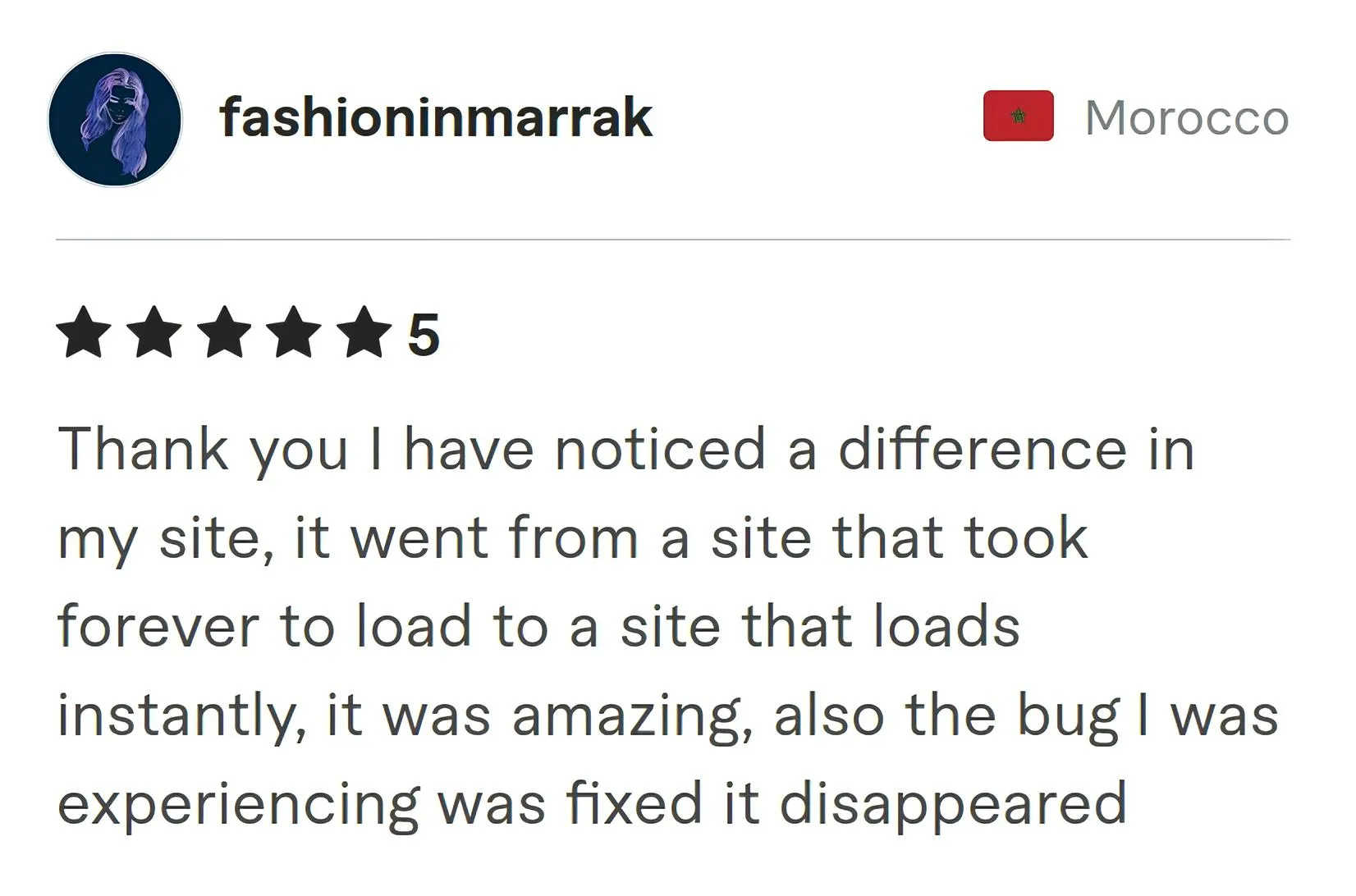 Screenshot of Fiverr review from Fashioninmarrak