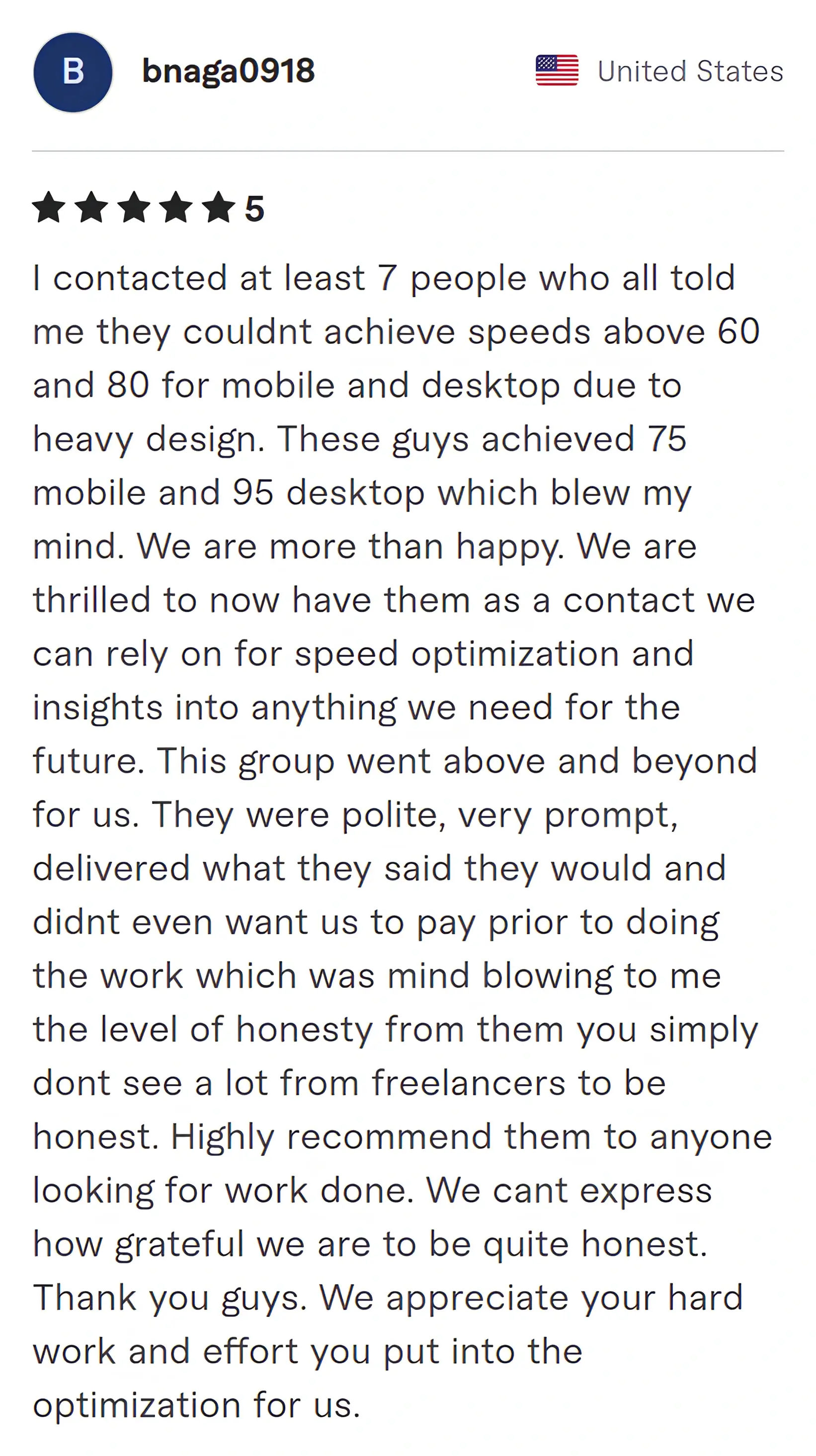 Screenshot of Fiverr review from Bnaga0918