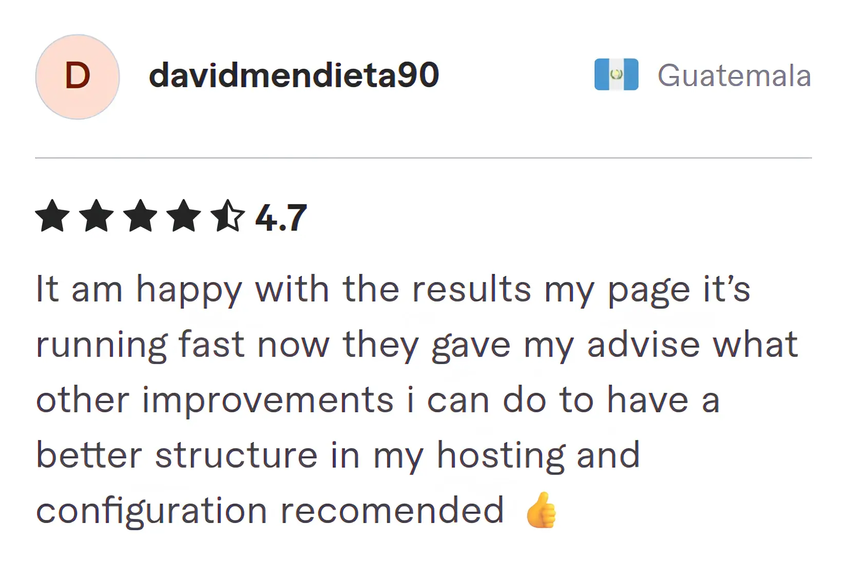 Screenshot of Fiverr review from Davidmendieta90
