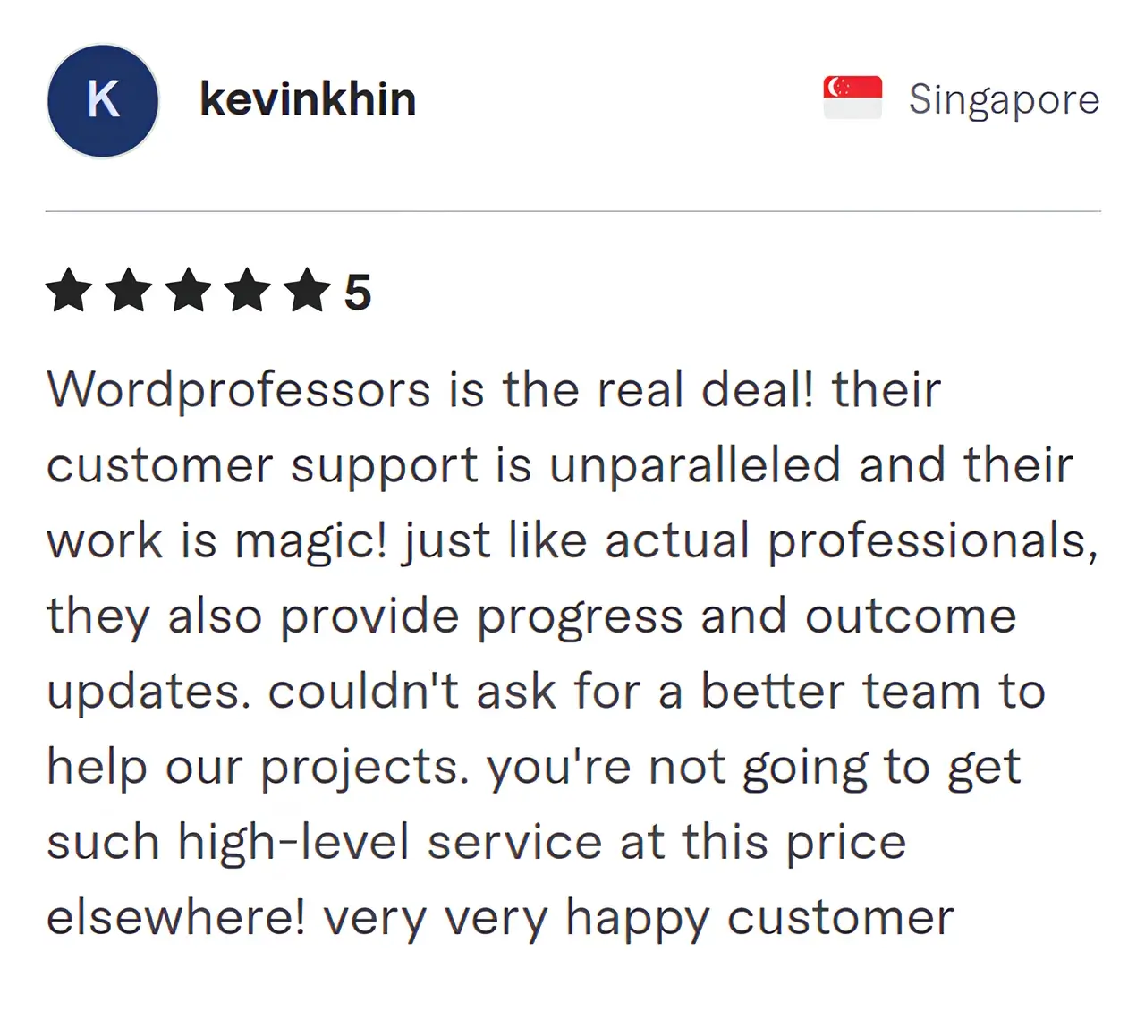 Screenshot of Fiverr review from Kevinkhin