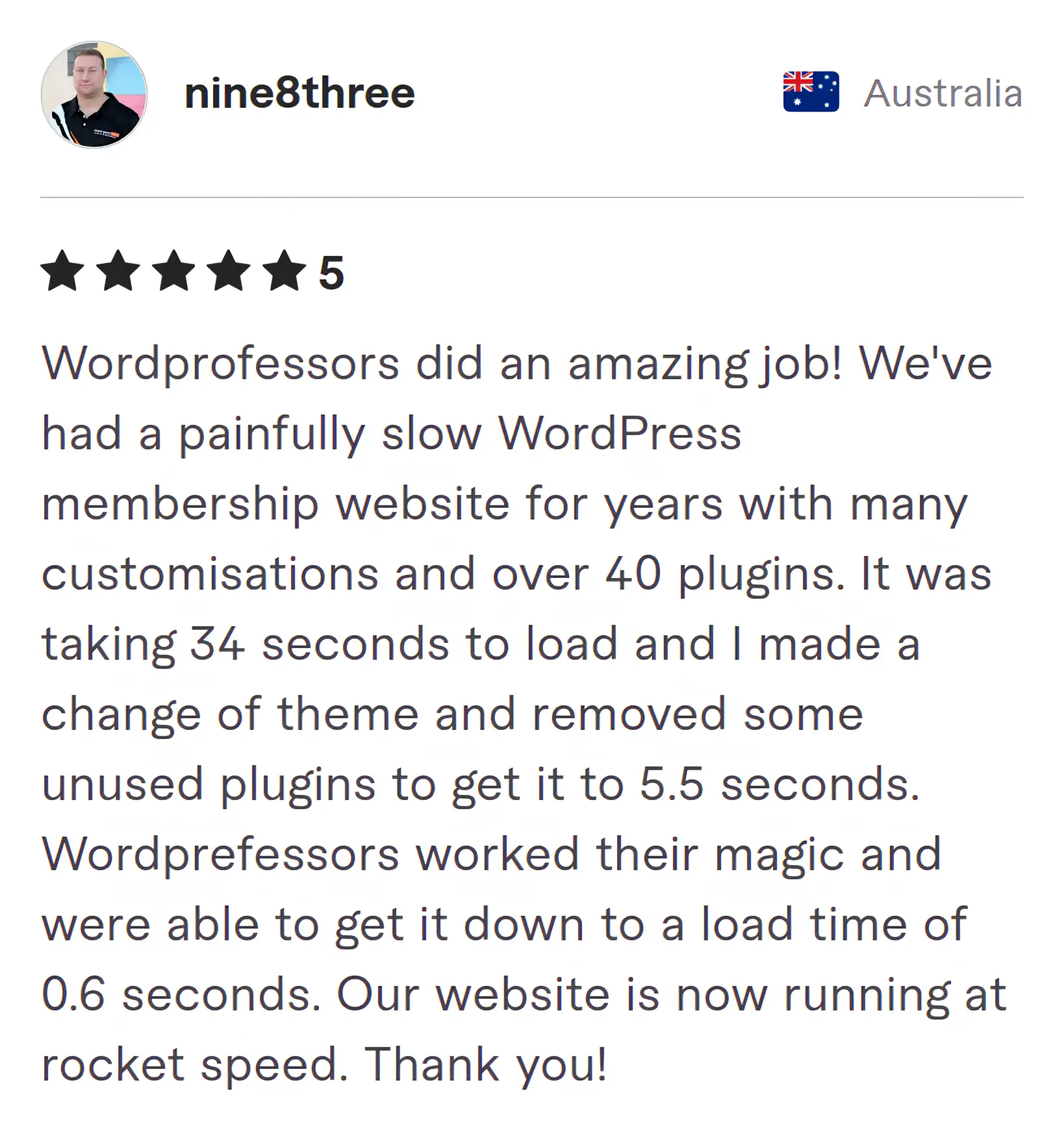Screenshot of Fiverr review from Nine8three