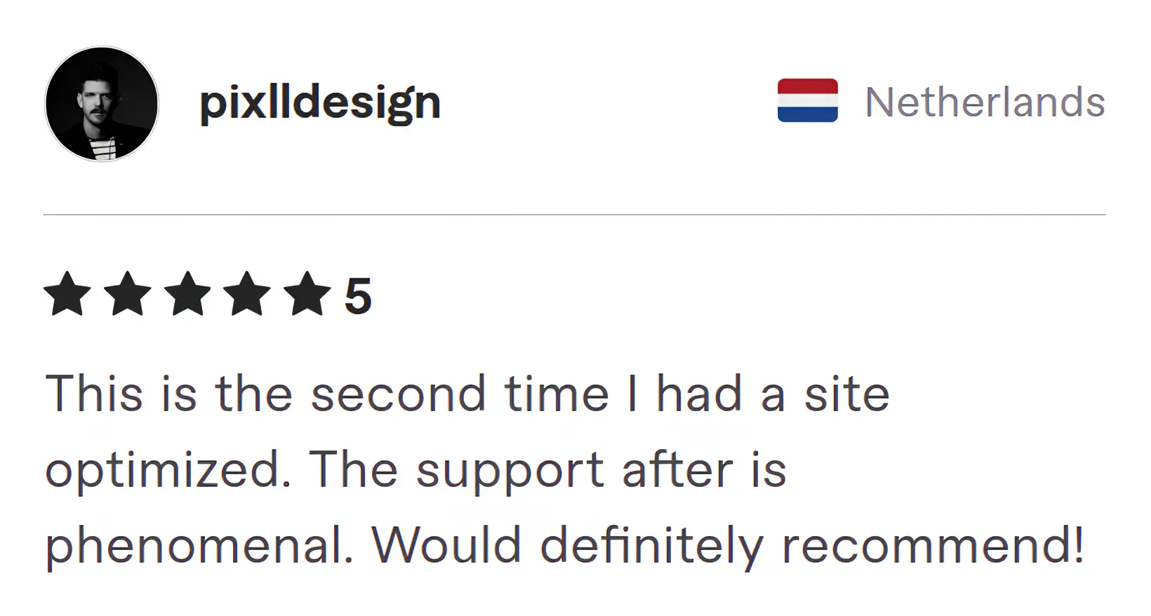 Screenshot of Fiverr review from Pixlldesign