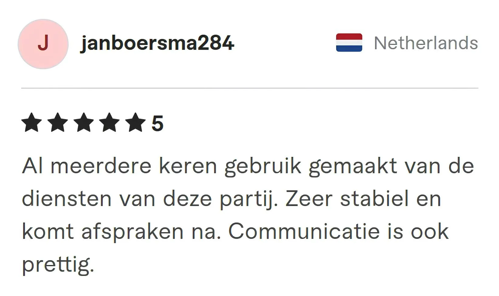 Screenshot of Fiverr review from Janboersma284