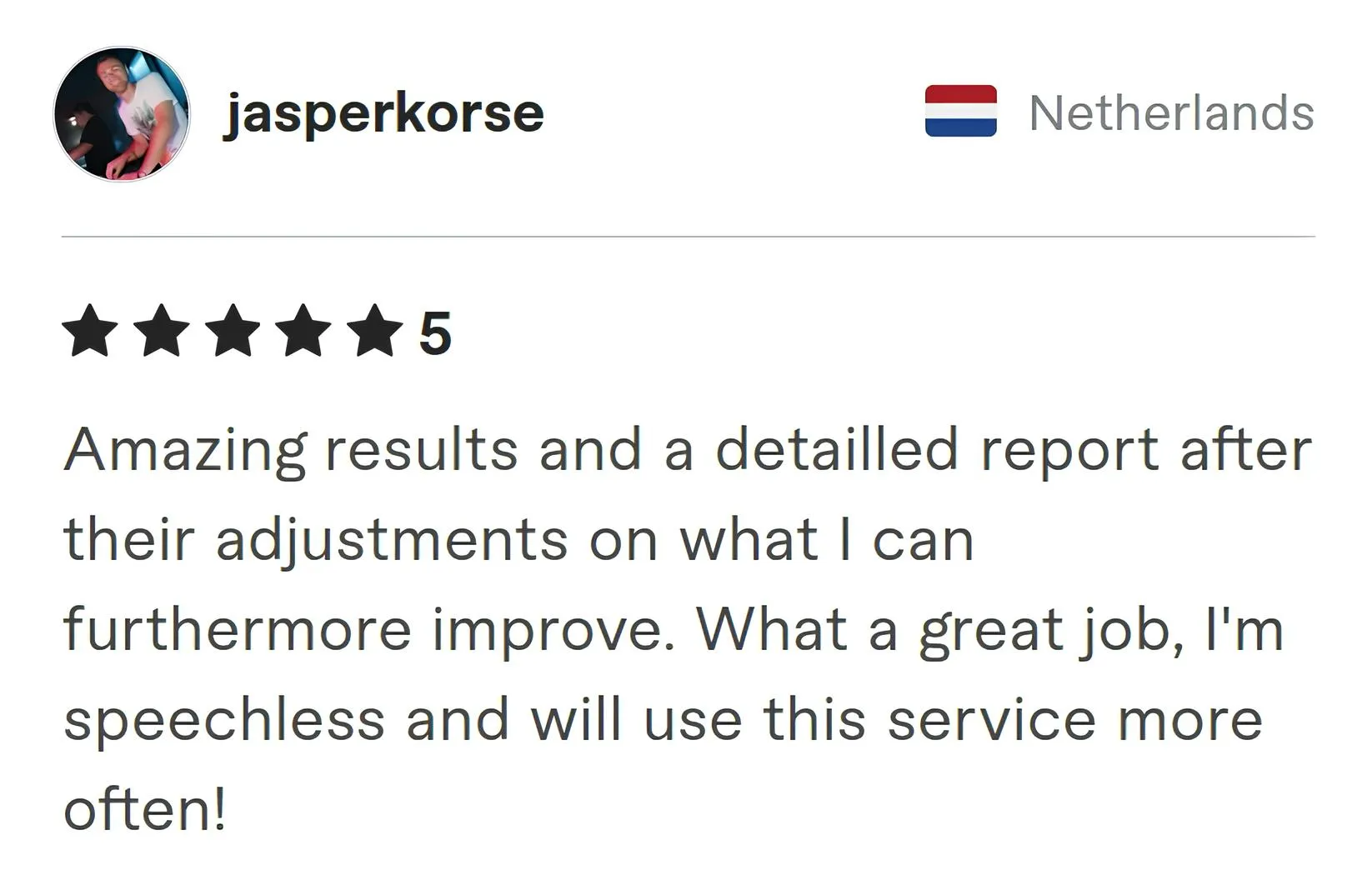 Screenshot of Fiverr review from Jasper Korse