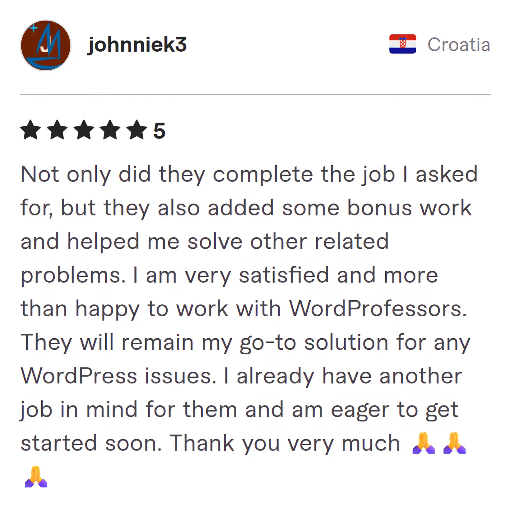 Screenshot of Fiverr review from Johnniek3