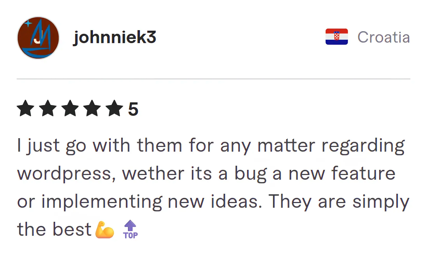 Screenshot of Fiverr review from Johnniek3