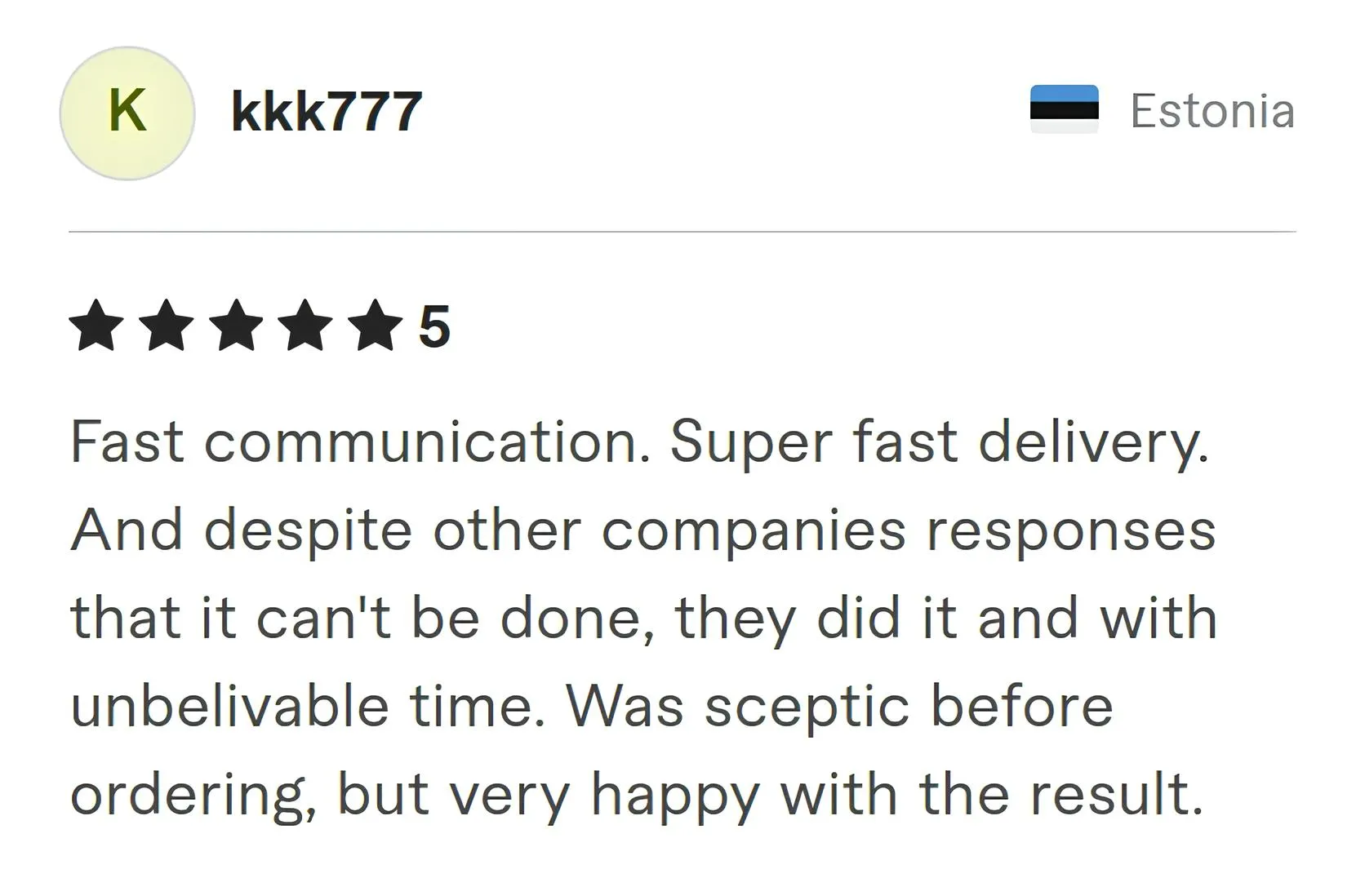 Screenshot of Fiverr review from Kkk777