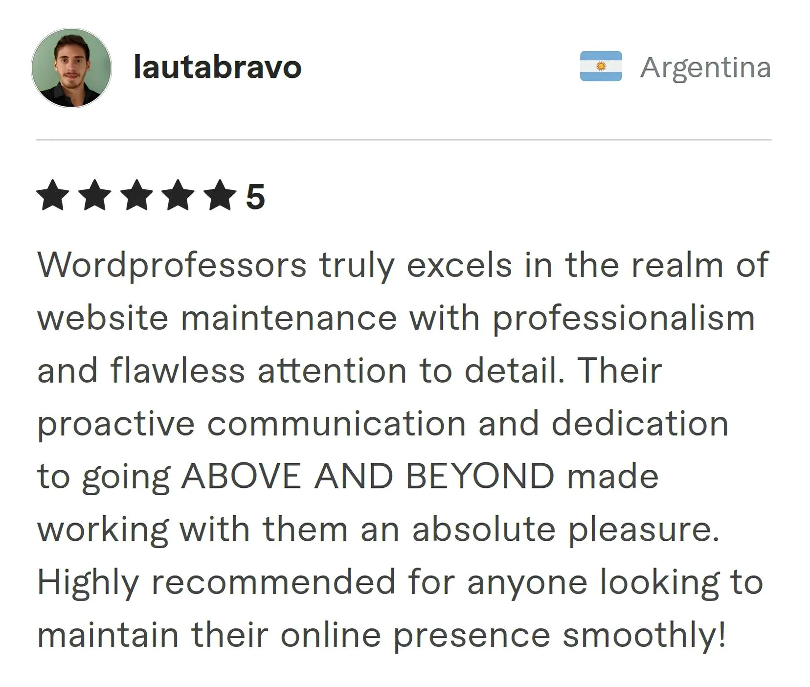 Screenshot of Fiverr review from Lautabravo