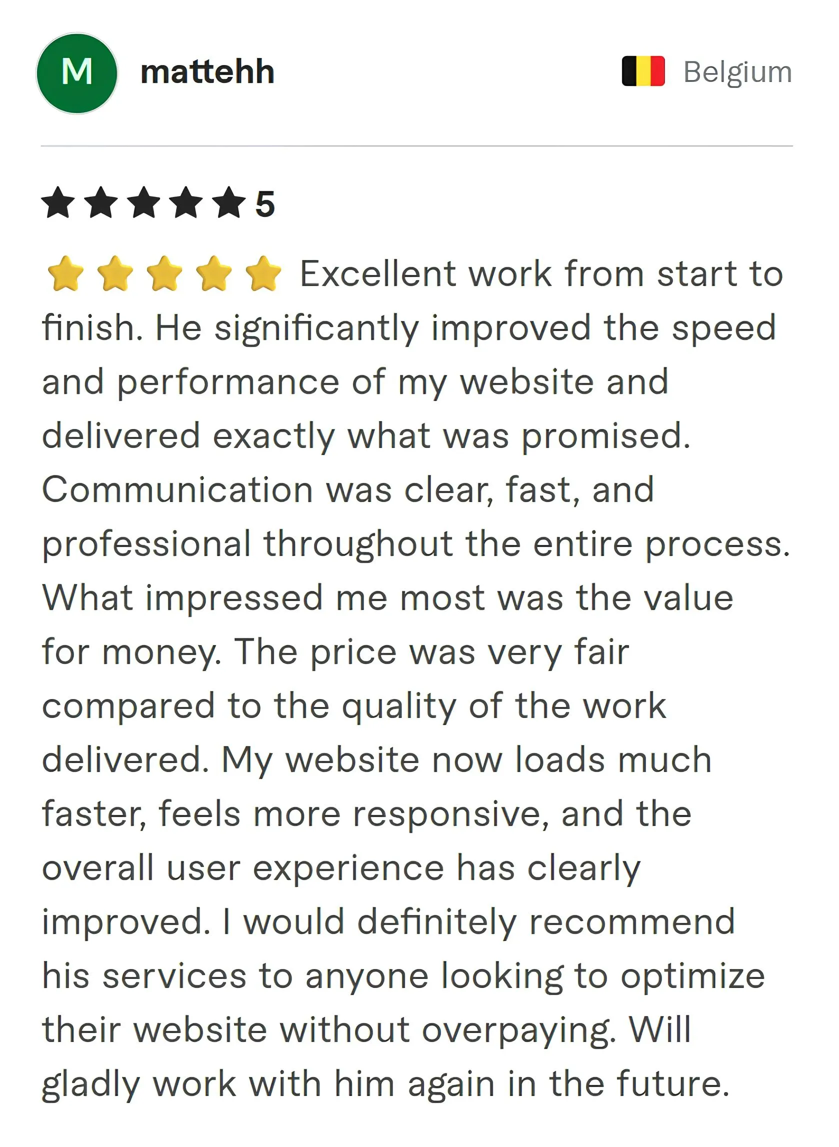 Screenshot of Fiverr review from Mattehh
