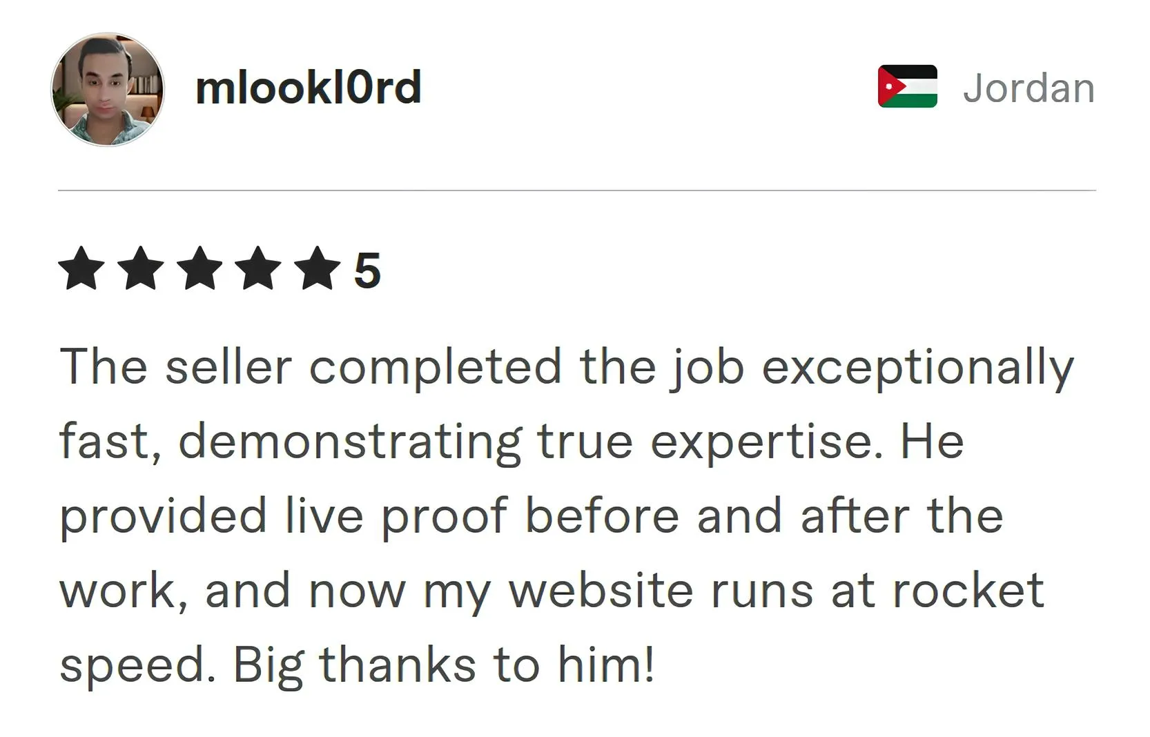 Screenshot of Fiverr review from Mlookl0rd
