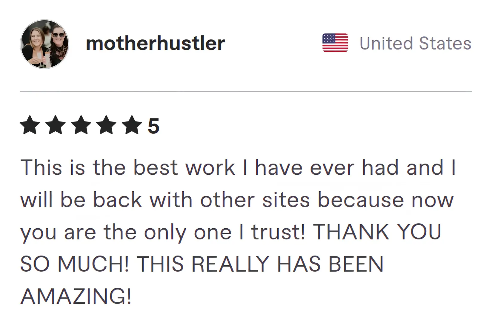 Screenshot of Fiverr review from Motherhustler
