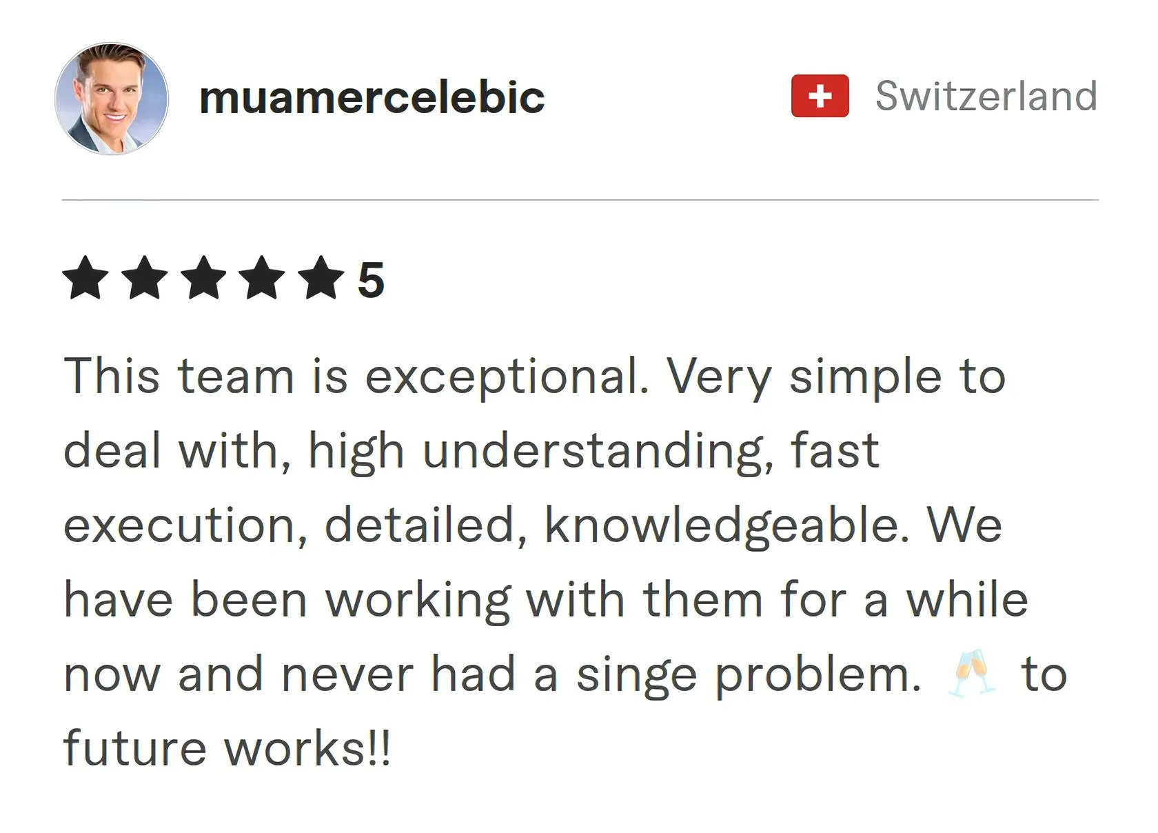 Screenshot of Fiverr review from Muamer Celebic