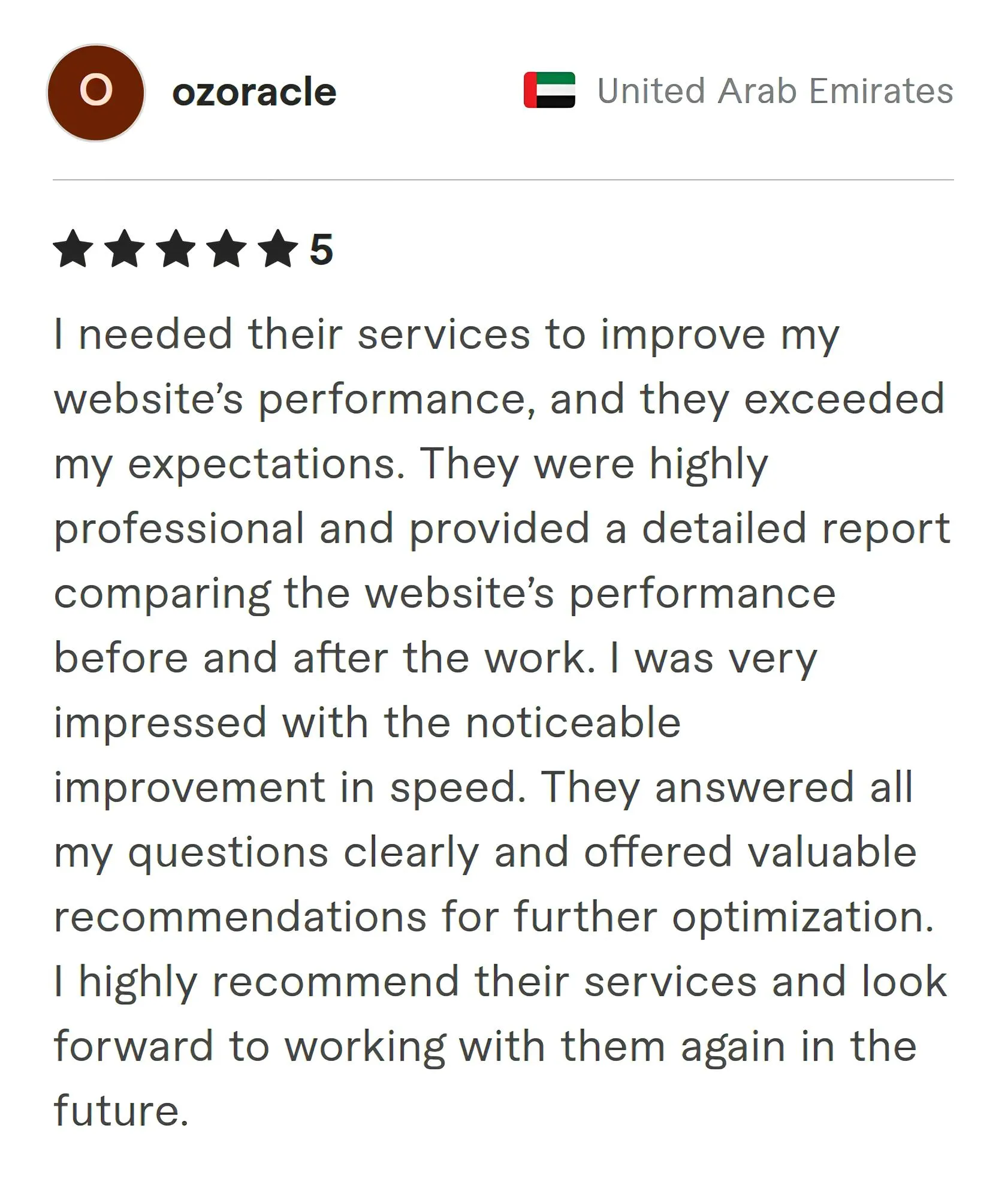 Screenshot of Fiverr review from Ozoracle