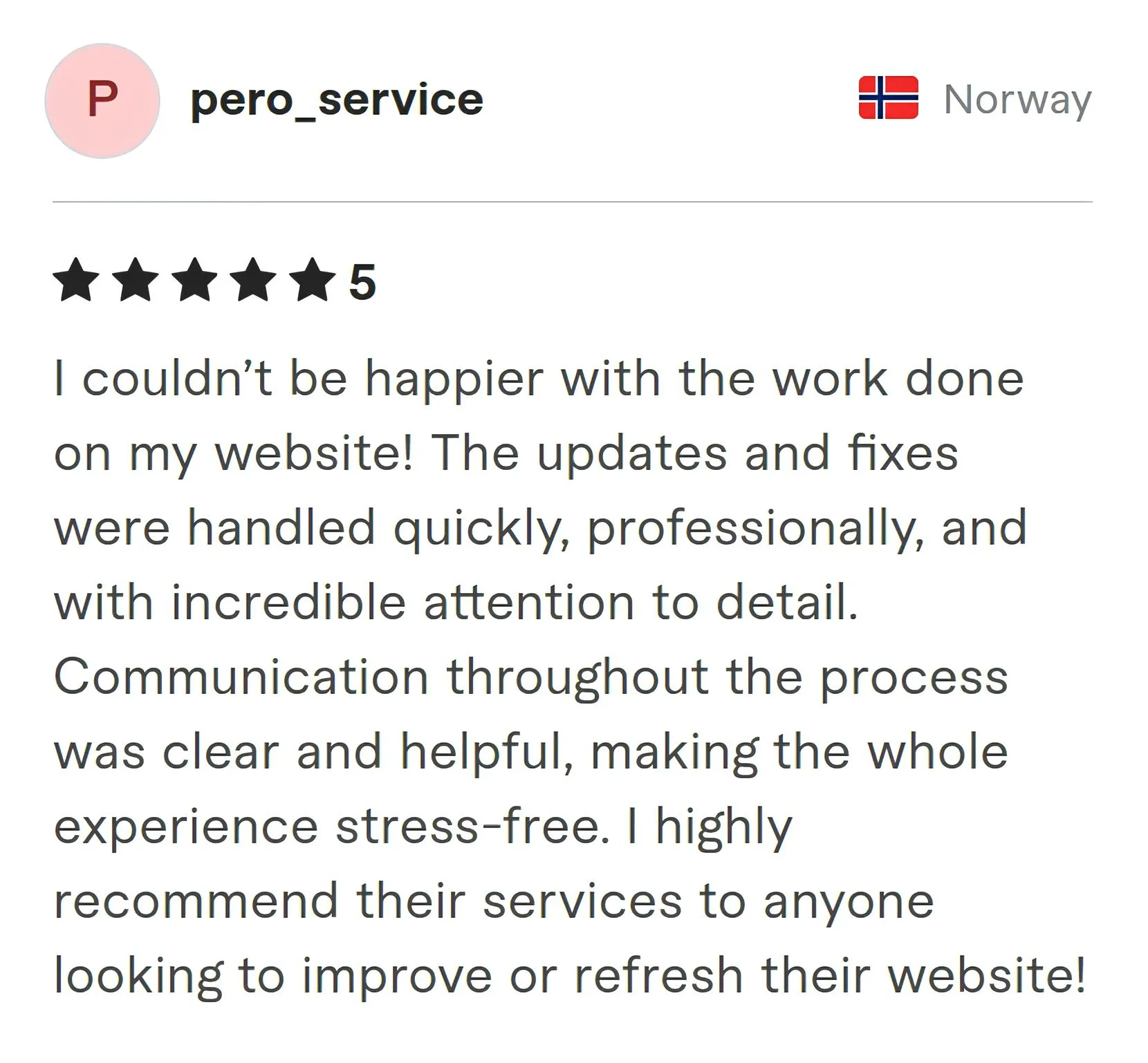 Screenshot of Fiverr review from Pero Service