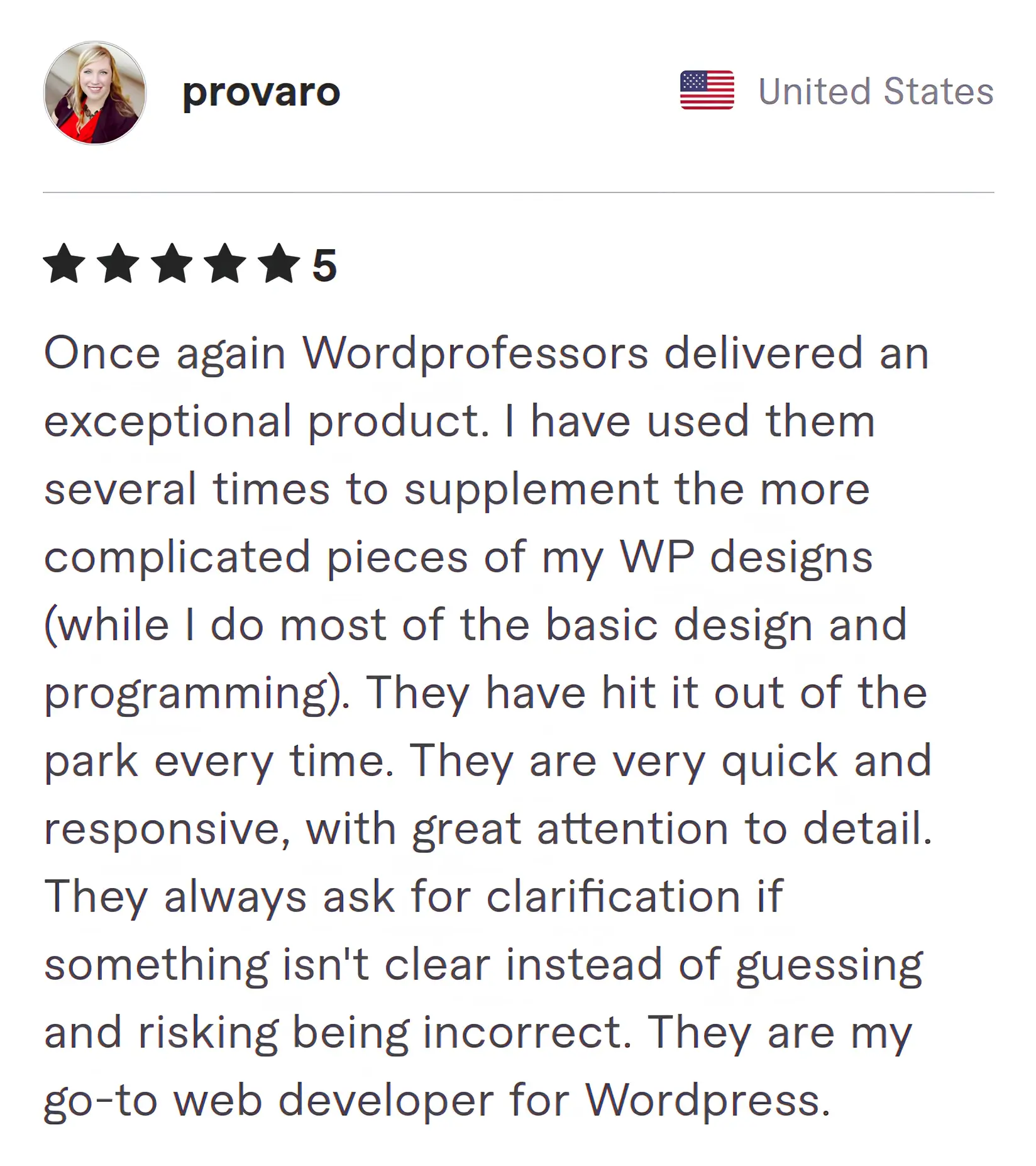 Screenshot of Fiverr review from Provaro