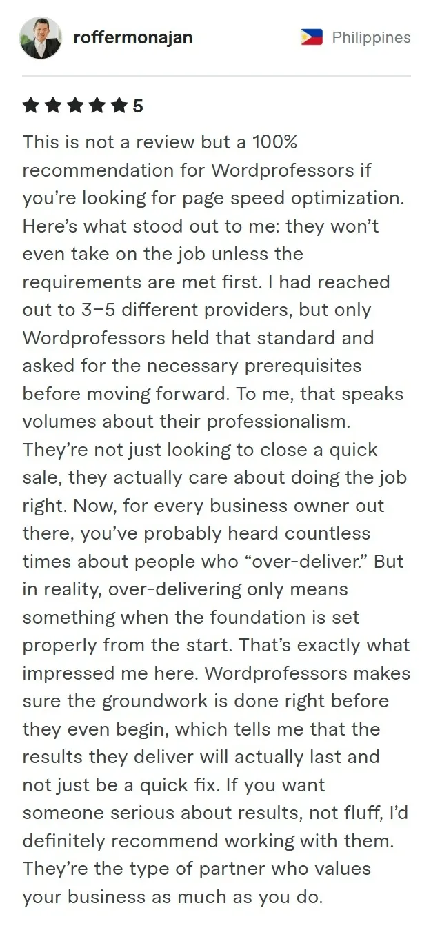 Screenshot of Fiverr review from Roffermonajan