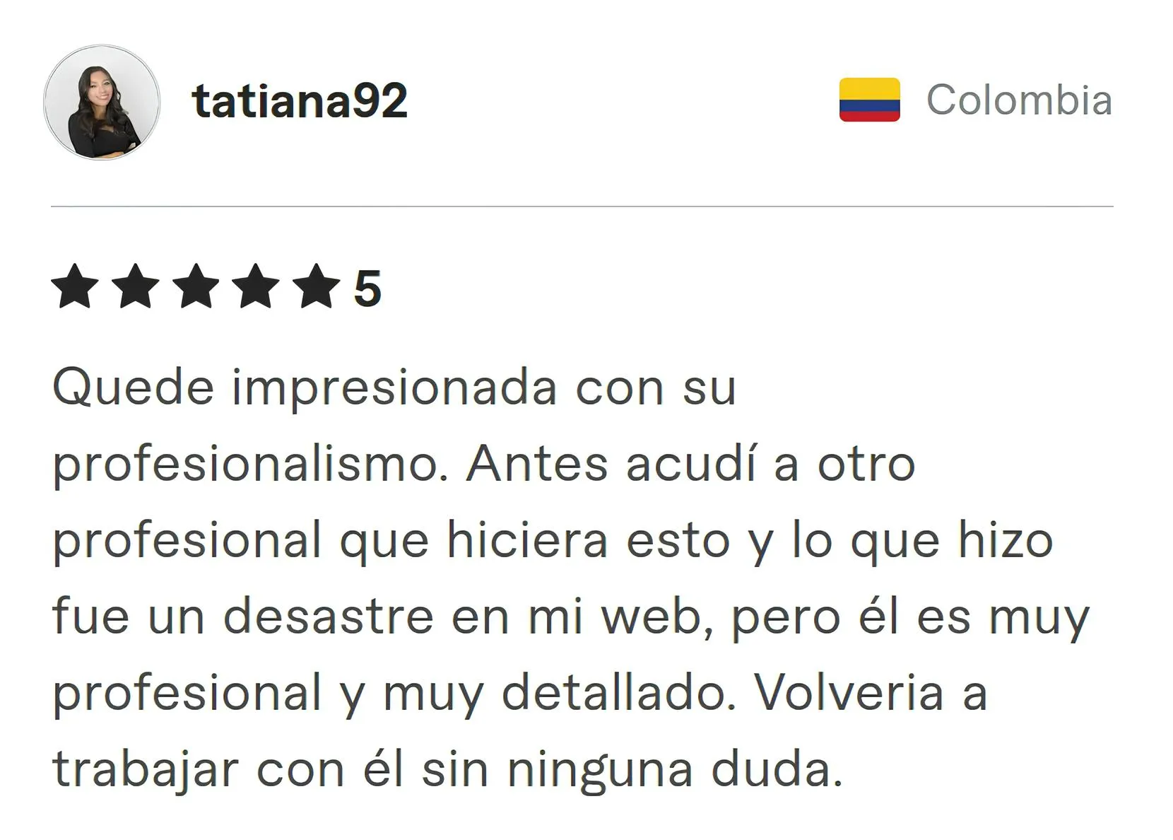 Screenshot of Fiverr review from Tatiana92