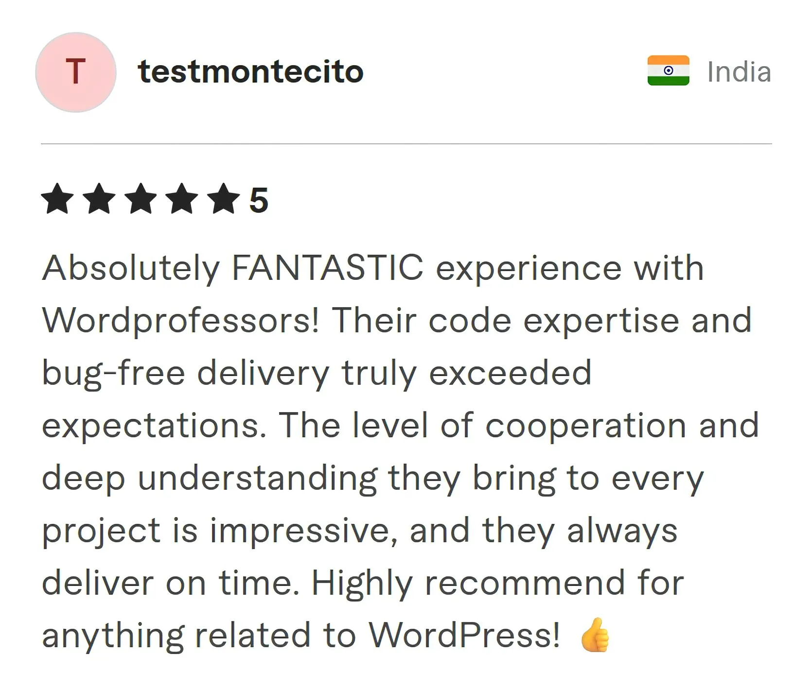 Screenshot of Fiverr review from Testmontecito
