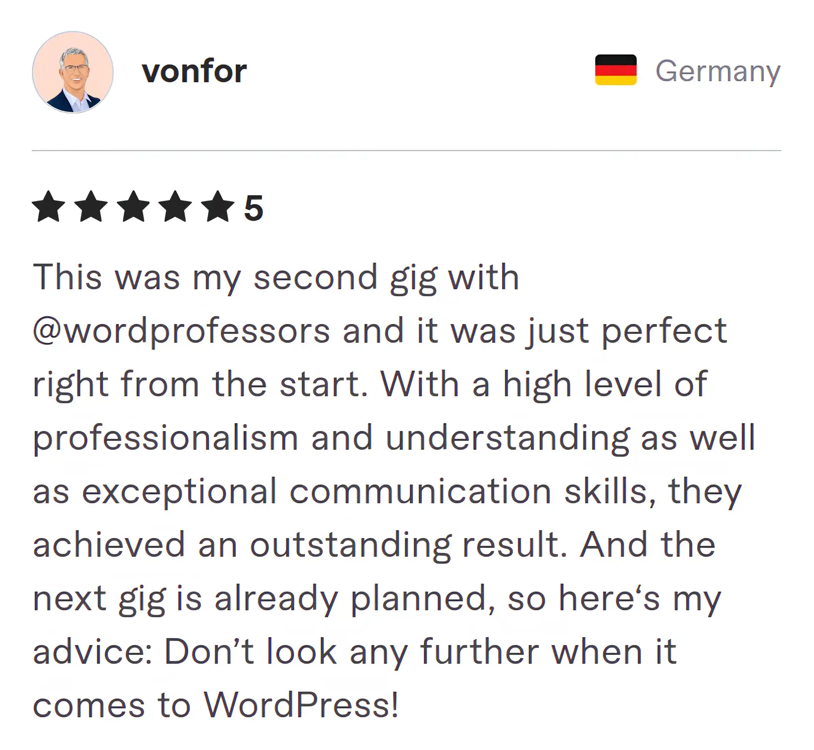 Screenshot of Fiverr review from Vonfor