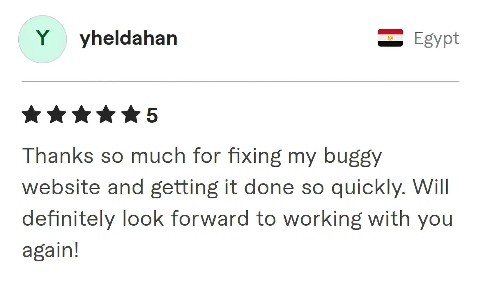Screenshot of Fiverr review from Yheldahan